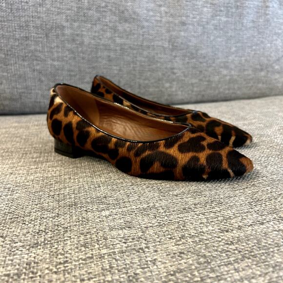 EUC Aquatalia Penina Calf Hair Leopard Flats Size 7 Pointed Toe Italian Designer - Picture 2 of 16